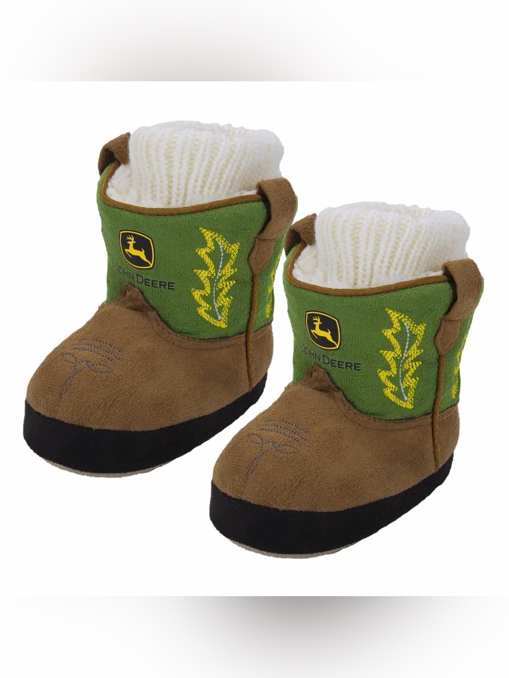 John Deere Brown, Green & White Infant Tractor Booties